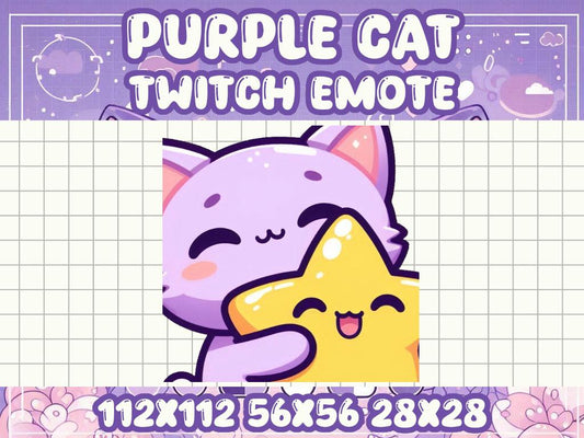 Purple Cat Star Emote | Kawaii Chibi Icon for Twitch and Discord