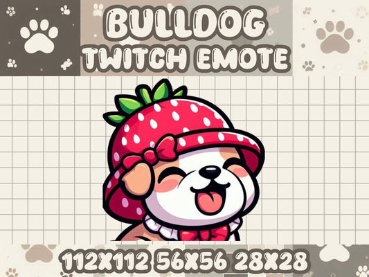 Bulldog Strawberry Hat Emote for Twitch & Discord Kawaii Icons