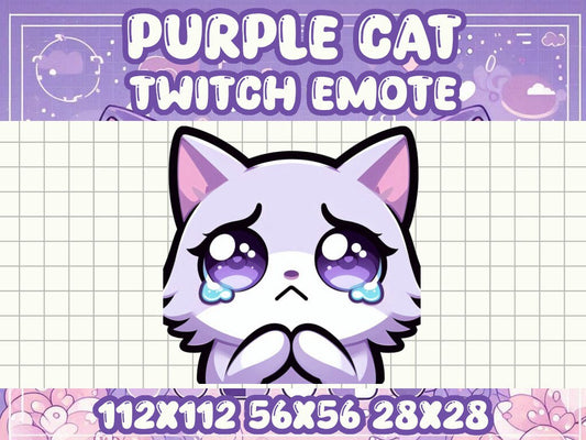 Purple Cat Pleading Emote for Twitch and Discord Streamers