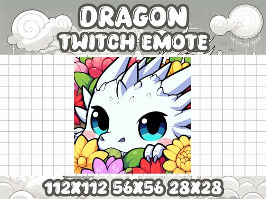 White Dragon Spring Lurk Emote for Cute Fantasy Gamer Streams on Twitch Discord | Flower Petal Hide Sneak Peek Bushes Floral Meme