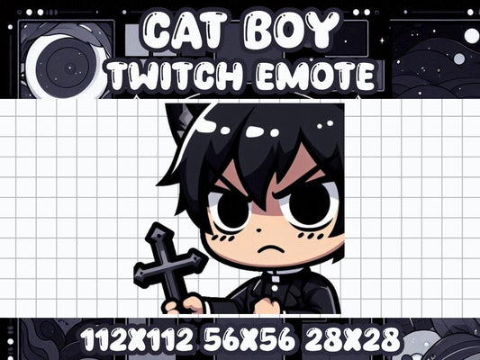 Black Cat Boy Cross Emote for Gamers with Cute Kawaii Icons