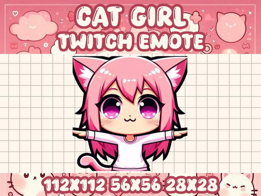 Pink Cat Girl T-Pose Emote | Kawaii Chibi Icon for Twitch and Discord Livestreams