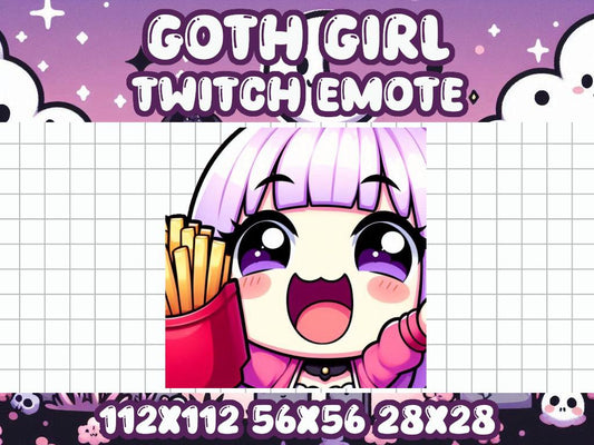 Pastel Goth Girl French Fries Emote | Kawaii Chibi Icon for Twitch and Discord