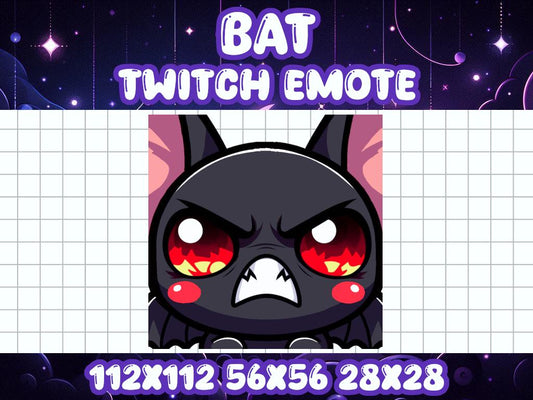 Black Bat Rage Emote for Twitch Discord Halloween Chibi Gamer Icon | Spooky Horror Dracula Boo Mad Upset Anger Yell Shout Chaos Angry