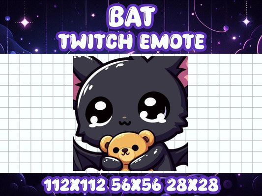 Black Bat Teddy Bear Emote for Twitch Discord Halloween Chibi Gamer Icon | Spooky Horror Dracula Boo Cuddle Hold Cozy Comfy Love Stuffie Luv