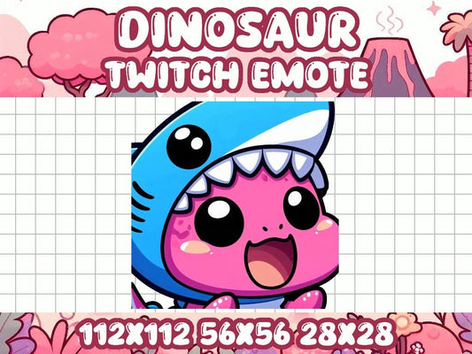 Pink Dinosaur Shark Hat Emote | Kawaii Chibi Icon for Twitch and Discord