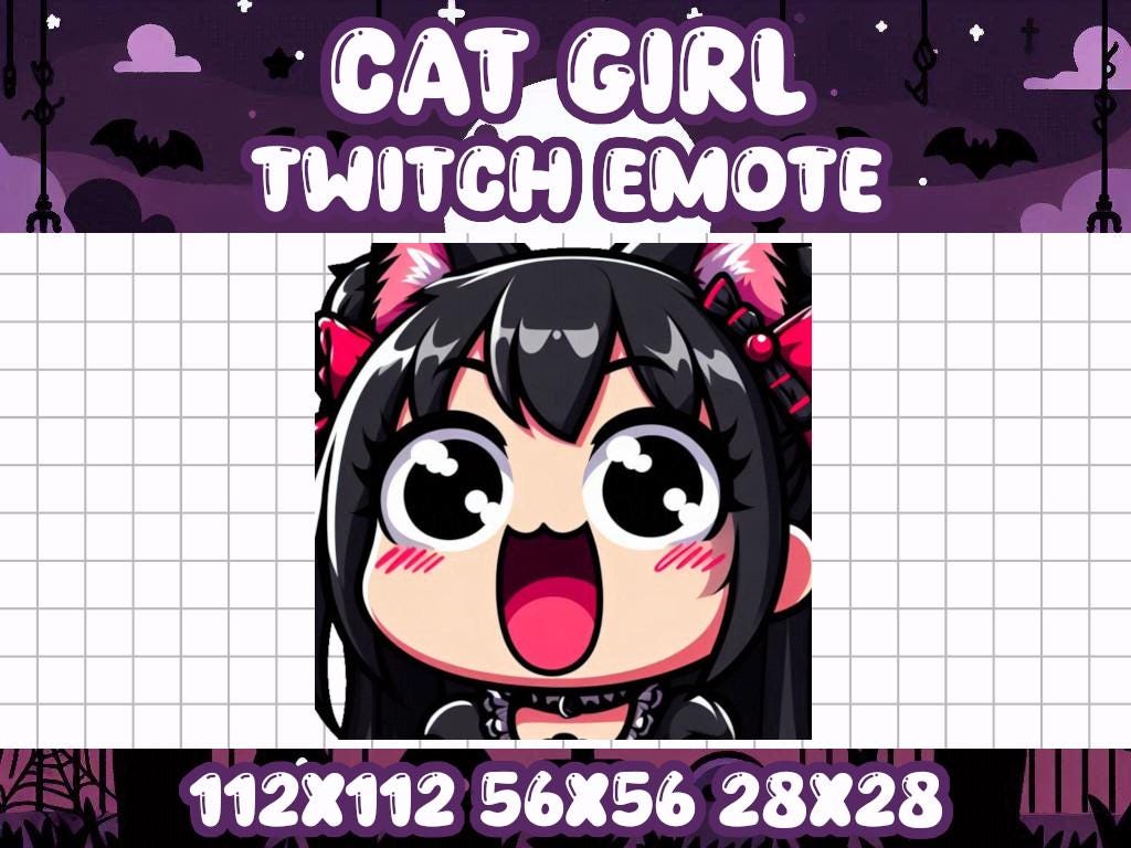 Goth Cat Girl POG Emote for Twitch and Discord Livestreams | Poggers Hype Excite Yay Happy Joy Yell Shout Exclaim Lets Go Poggy