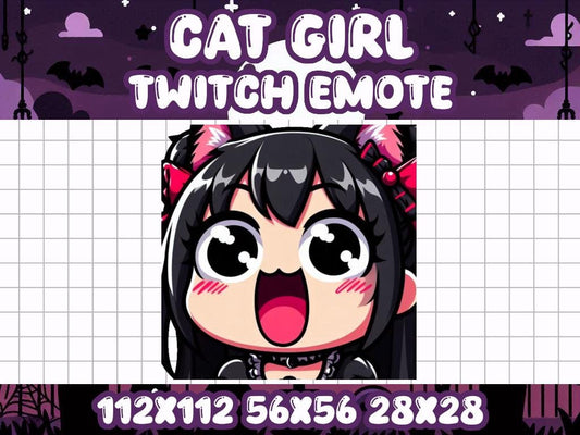 Goth Cat Girl POG Emote for Twitch and Discord Livestreams | Poggers Hype Excite Yay Happy Joy Yell Shout Exclaim Lets Go Poggy