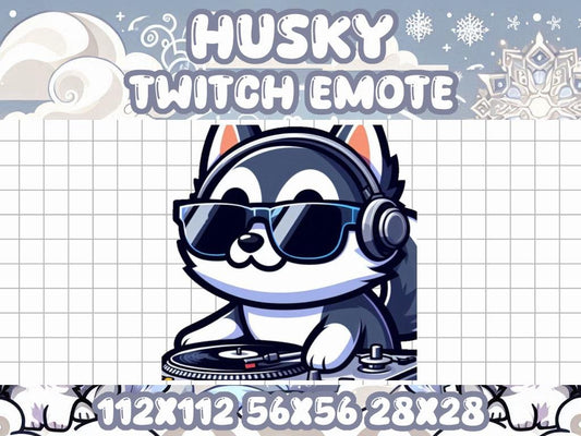 Husky DJ Emote for Twitch and Discord - Chibi Animal Icon | Dog Music Party Rave Disco Disc Jockey Headphones Jam Tunes Musical