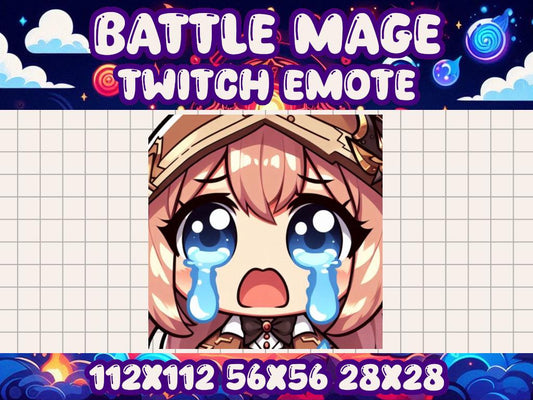 Battle Mage Girl Cry Emote for Twitch and Discord - Cute Chibi Icons for Gaming