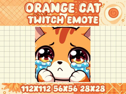 Orange Tabby Cat Tearing Up Emote for Twitch Discord Gamer Chats | Cry Sad Tears Crying Depressed Upset Anxious No L Loss Baby RIP Loser