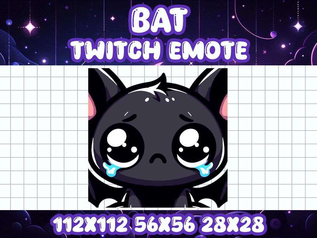Black Bat Sad Emote for Twitch Discord Halloween Chibi Gamer Icon | Spooky Horror Dracula Boo Cry Upset Worry Anxious Tears Depressed
