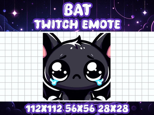 Black Bat Sad Emote for Twitch Discord Halloween Chibi Gamer Icon | Spooky Horror Dracula Boo Cry Upset Worry Anxious Tears Depressed