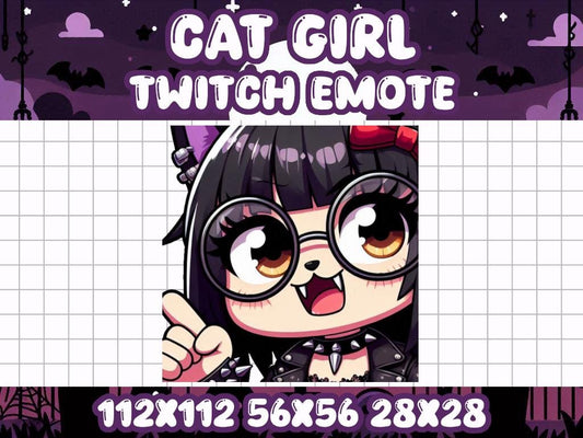 Goth Cat Girl Nerd Emote for Twitch and Discord Livestreams | Um Actually Smart Wrong Correct Glasses Fang Halloween Spooky