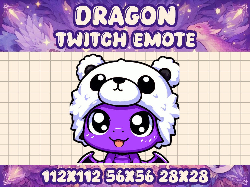 Purple Dragon Polar Bear Hat Emote | Kawaii Fantasy Icon for Twitch and Discord