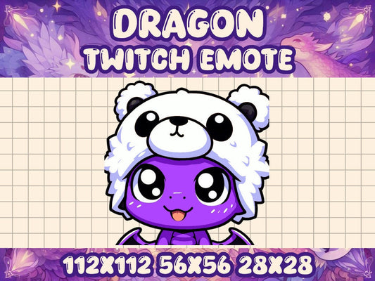 Purple Dragon Polar Bear Hat Emote | Kawaii Fantasy Icon for Twitch and Discord