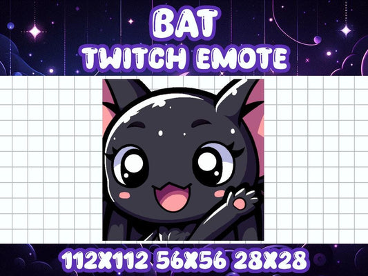 Black Bat Wave Emote for Twitch Discord Halloween Chibi Gamer Icon | Spooky Horror Dracula Boo Hi Hello Bye Wassup Welcome Greet Adios