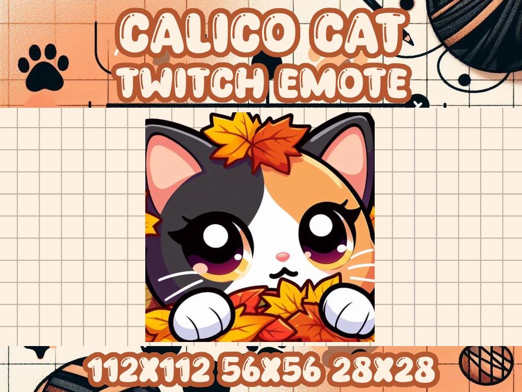 Calico Cat Fall Lurk Emote for Twitch Discord Gamer