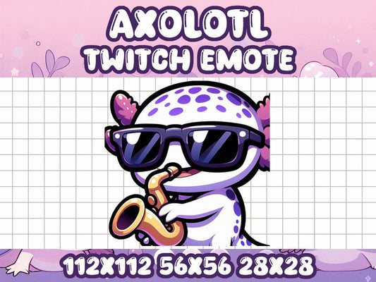 Purple Axolotl Saxophone Emote for Twitch and Discord