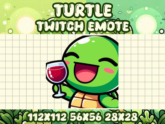 Green Turtle Wine Emote for Twitch and Discord - Kawaii Gaming Icon | Drink Sip Alcohol Party Glass Relax Calm Chill Fancy Dapper Cool Happy