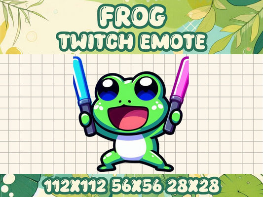 Green Frog Light Sticks Emote for Twitch & Discord | Cute Gamer Icon for Livestreams and Parties