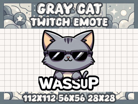 Gray Cat Wassup Emote for Twitch Discord Streaming