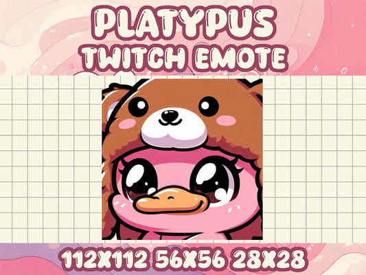 Pink Platypus Teddy Bear Hat Emote | Kawaii Chibi Icon for Twitch and Discord
