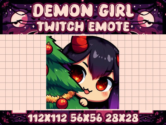 Demon Girl Christmas Lurk Emote | Kawaii Chibi Holiday Icon for Twitch and Discord