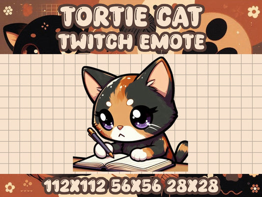 Tortoiseshell Cat Notes Emote | Cute Kawaii Study and Stream Icon for Twitch Discord
