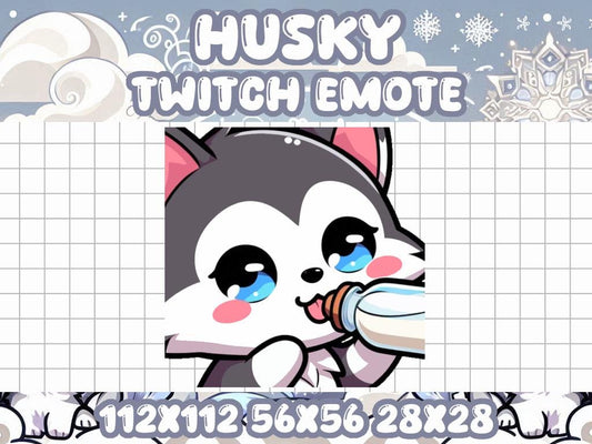 Husky Milk Emote for Twitch and Discord - Chibi Animal Icon | Dog Sip Drink Chug Guzzle Food Snack Dairy Bottle Baby Cute Cozy