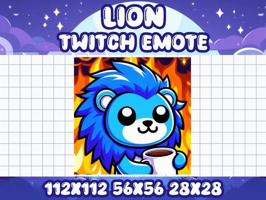 Blue Lion This Is Fine Emote | Cute Twitch & Discord Icon | Kawaii Chibi Gamer Emotes for Livestreams Chaos Sip Coffee Flames Fire Burn Calm