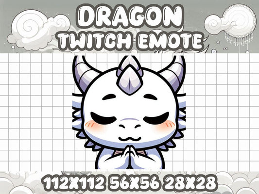 White Dragon Pray Emote | Kawaii Fantasy Icon for Twitch & Discord