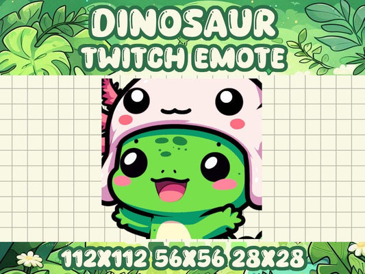 Green Dinosaur Pink Axolotl Hat Emote for Cute Kawaii Gamers on Twitch and Discord