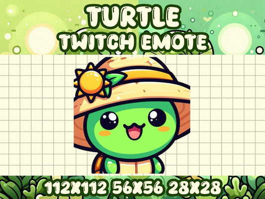 Green Turtle Sun Hat Emote for Twitch and Discord - Kawaii Gaming Icon | Summer Earth Day Nice Weather Cap Bucket Hat Sunshine Happy Glee