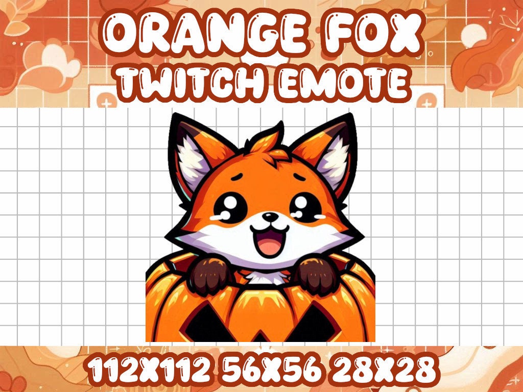 Orange Fox Pumpkin Emote for Twitch and Discord | Kawaii Halloween Icons