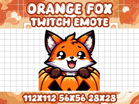 Orange Fox Pumpkin Emote for Twitch and Discord | Kawaii Halloween Icons