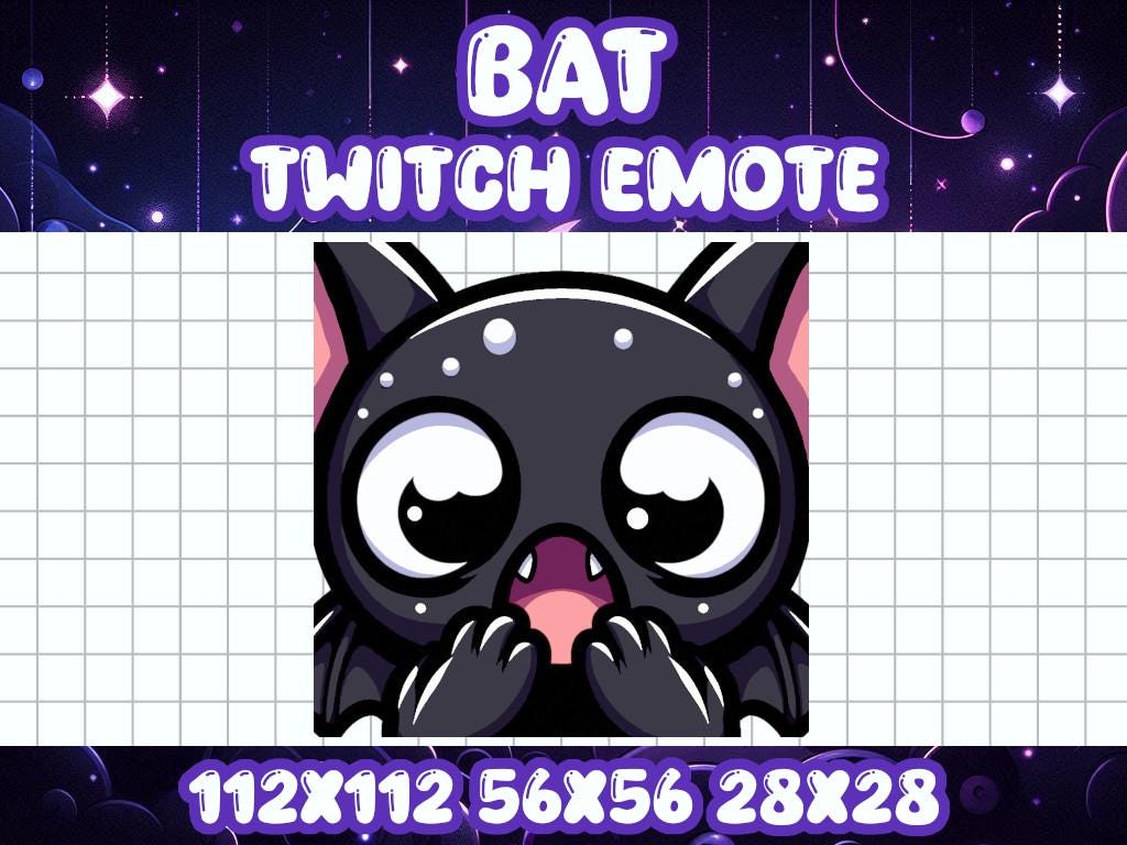 Black Bat Gasp Emote for Twitch Discord Halloween Chibi Gamer Icon | Spooky Horror Dracula Boo Shocked Surprised Caught Off Guard Weird