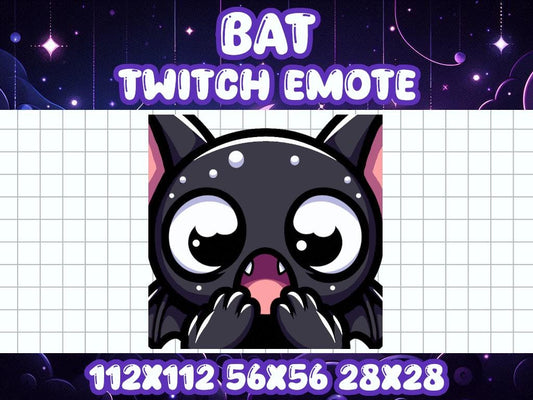 Black Bat Gasp Emote for Twitch Discord Halloween Chibi Gamer Icon | Spooky Horror Dracula Boo Shocked Surprised Caught Off Guard Weird