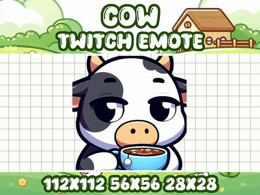 Cow "None of My Business" Emote | Kawaii Tea Icon for Twitch and Discord