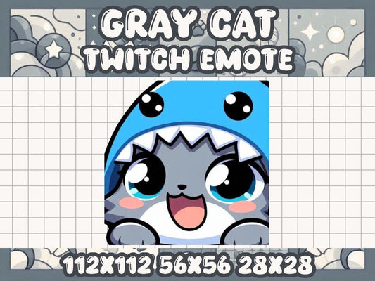Gray Cat Shark Hat Emote for Cute Twitch Discord